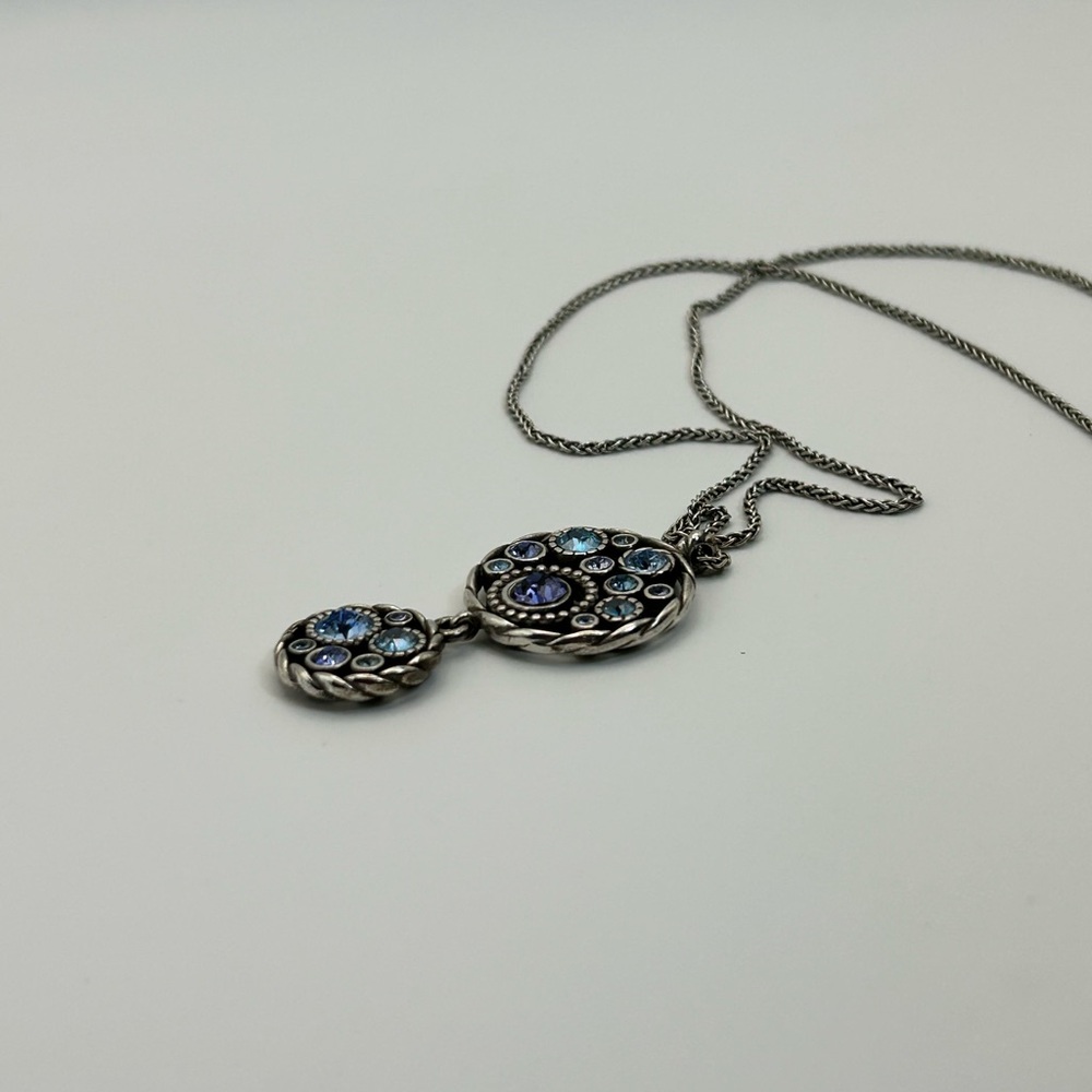 Brighton Halo Dual Pendants Necklace Silver Plated Blue Lavender Crystals - Picture 8 of 11